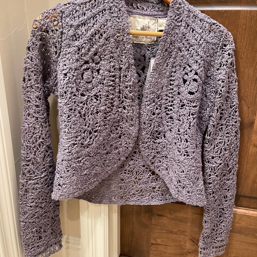 Anthropologie S crochet grey bolero sweater (New)